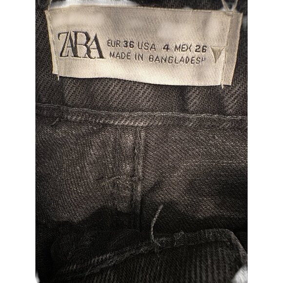 2/$30 ZARA Womens 4 Jet Black Distressed High Waisted Jeans Cotton Casual Style - Picture 3 of 16